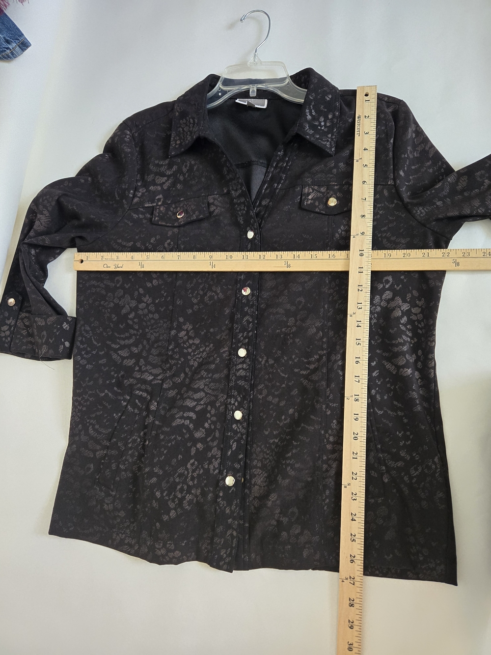 JM Collection Black Subtle Animal-Print Faux Suede Button Front Shachet Womens L - Picture 8 of 14